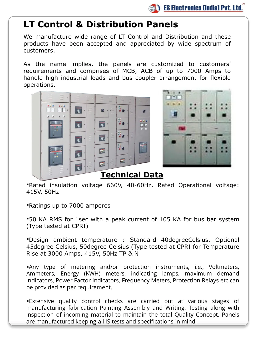 LT control and distribution panels